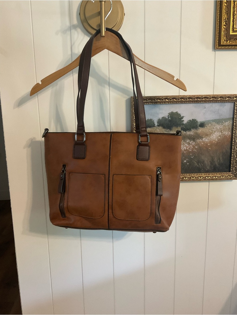Nanette Lepore Brown Shoulder Tote with Dark Brown Straps